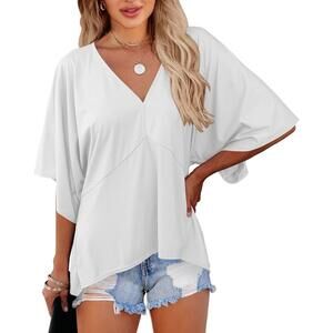 Flying Tomato Anthropologie Kimono Blouse sz Large White Bell Sleeves NWOT